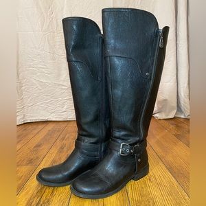 Black Guess Riding Knee High Boots with buckle wide calf size 7.5 free shipping!